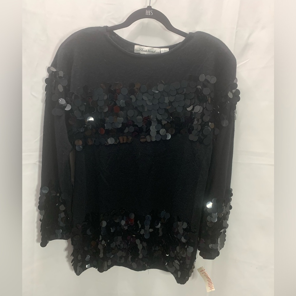 Black Sequin Embellished 3/4 Sleeve Blouse